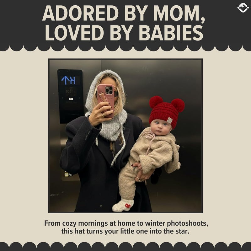 Funky Junque Double Pom Pom Baby Beanie – Newborn Girl Winter Hat 0–12 Months, Cute Cozy Knit Infant Beanies for Cold Weather - Image 5